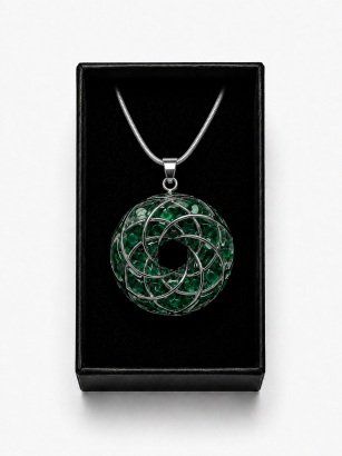 Cewka Rodina z malachitem – naszyjnik, oplot srebrny | LUMI Torus Verde