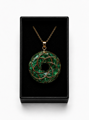 Cewka Rodina z malachitem – naszyjnik, oplot miedziany | LUMI Torus Verde